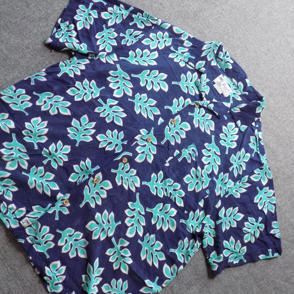Trunks Surf & Swim Co Shirt Mens XL Navy Blue Good Tropical Leaf Button Down